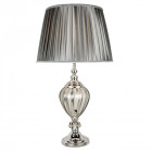 Lampe de table greyson, chrome et verre clair, abat-jour plissé gris