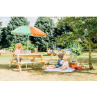 Table de pique-nique en bois avec parasol