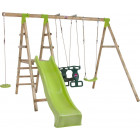 Portique en bois avec balançoires et toboggan 244 cm