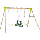 Portique en bois avec 2 balançoires et balançoire double