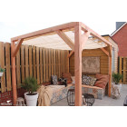 Pergola autoportante bois douglas toile crème porcelaine 4 x 2,9 m