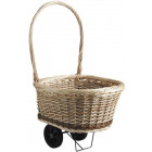 Chariot en osier brut et blanc sur roulettes