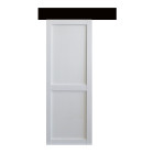 Porte coulissante atelier 2 panneaux blanc h204 x l73 + rail alu bandeau noir et 2 coquilles noir gd menuiseries