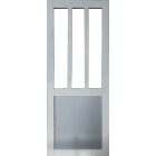 Porte coulissante atelier blanc et panneaux gris ral7035 vitrée h204 x l73 gd menuiseries
