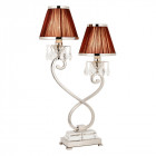 Lampe de table oksana, nickel poli, pampilles cristal, 2 abat-jour chocolat