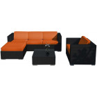 Salon de jardin 6 éléments en résine noire coussins orange