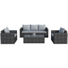 Salon 5 places en résine grise et coussins gris clair