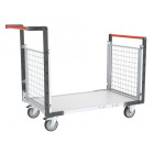 Chariot modulaire grillagé 2 dossiers, plateau bois 1000 x 600 mm, 250 kg