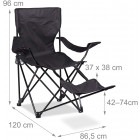 Chaise de camping pliante fauteuil pliable pêche repose-pieds noir 