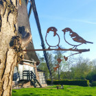 Oiseaux sur pique couple de moineaux en acier corten
