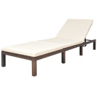 Transat chaise longue bain de soleil lit de jardin terrasse meuble d'extérieur avec coussin résine tressée marron helloshop26 02_0012514