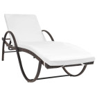 Transat chaise longue bain de soleil lit de jardin terrasse meuble d'extérieur avec coussin résine tressée marron helloshop26 02_0012512