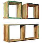 Étagère armoire meuble design jeu d'étagère murale 3 pcs teck massif recyclé multicolore 