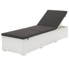 Transat chaise longue bain de soleil lit de jardin terrasse meuble d'extérieur avec coussin résine tressée blanc helloshop26 02_0012506