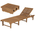 Transat chaise longue bain de soleil lit de jardin terrasse meuble d'extérieur pliable bois d'acacia solide helloshop26 02_0012867