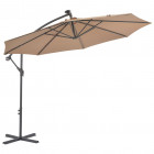 Vidaxl parasol en porte-à-faux led et mât en acier 300 cm taupe