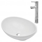 Vidaxl lavabo de salle de bain avec mitigeur céramique ovale blanc