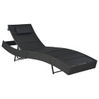 Transat chaise longue bain de soleil lit de jardin terrasse meuble d'extérieur résine tressée et textilène noir helloshop26 02_0012922