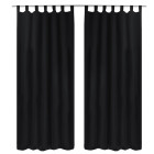 2 pcs rideau à passant micro satin noir 140 x 245 cm