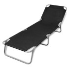 Transat chaise longue bain de soleil lit de jardin terrasse meuble d'extérieur pliable acier enduit de poudre noir helloshop26 02_0012797