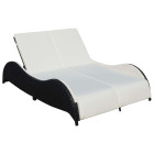 Transat chaise longue bain de soleil lit de jardin terrasse meuble d'extérieur double avec coussin vague résine tressée noir helloshop26 02_0012729