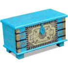 Coffre de rangement bois de manguier bleu 80 x 40 x 45 cm