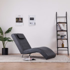 Chaise longue avec oreiller gris similicuir daim