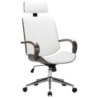 Chaise de bureau avec appuie-tête blanc similicuir et bois
