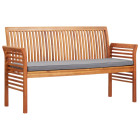 Banc de jardin 3 places avec coussin 150cm bois d'acacia massif