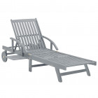 Chaise longue de jardin gris bois d'acacia solide