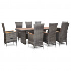 Mobilier à dîner de jardin 9pcs et coussins résine tressée gris