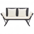 Banc de jardin avec coussins 176 cm noir résine tressée