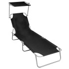Transat chaise longue bain de soleil lit de jardin terrasse meuble d'extérieur pliable avec auvent noir aluminium helloshop26 02_0012830
