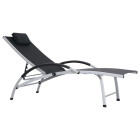 Transat chaise longue bain de soleil lit de jardin terrasse meuble d'extérieur aluminium textilène noir helloshop26 02_0012259