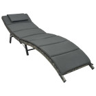 Transat chaise longue bain de soleil lit de jardin terrasse meuble d'extérieur pliable avec coussin résine tressée gris helloshop26 02_0012855