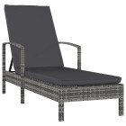 Transat chaise longue bain de soleil lit de jardin terrasse meuble d'extérieur avec accoudoirs résine tressée gris helloshop26 02_0012262