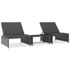Lot de 2 transats chaise longue bain de soleil lit de jardin terrasse meuble d'extérieur avec table résine tressée gris helloshop26 02_0012127