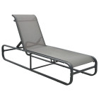 Transat chaise longue bain de soleil lit de jardin terrasse meuble d'extérieur aluminium et textilène gris helloshop26 02_0012252