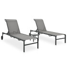 Lot de 2 transats chaise longue bain de soleil lit de jardin terrasse meuble d'extérieur avec table textilène et acier helloshop26 02_0012136