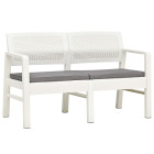 Banc de jardin meuble de patio d'extérieur terrasse à 2 places et coussins 120 cm plastique blanc helloshop26 02_0011782