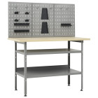 Établi 120 cm avec 3 panneaux muraux atelier table de travail gris noir