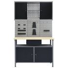 Établi avec 3 panneaux muraux et 1 armoire table de travail poste de travail établi d'atelier stockage 120 cm rangement d'outils garage  02_0003660