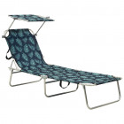 Chaise longue pliable avec auvent acier motif de feuilles