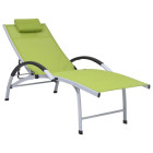 Transat chaise longue bain de soleil lit de jardin terrasse meuble d'extérieur aluminium textilène vert helloshop26 02_0012261