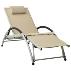 Transat chaise longue bain de soleil lit de jardin terrasse meuble d'extérieur avec oreiller textilène crème helloshop26 02_0012562