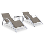 Lot de 2 transats chaise longue bain de soleil lit de jardin terrasse meuble d'extérieur avec table aluminium taupe helloshop26 02_0012075