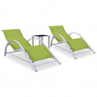 Chaises longues 2 pcs avec table aluminium vert