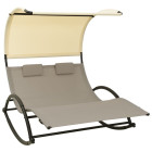 Transat chaise longue bain de soleil lit de jardin terrasse meuble d'extérieur double 139 x 180 x 170 cm avec auvent textilène taupe et crème helloshop26 02_0012725