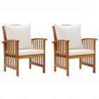 Chaises de jardin avec coussins 2 pcs bois d'acacia massif