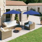 Parasol double avec mât en acier bleu azuré 600x300 cm